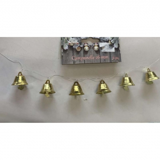 Campanelle Natalizie Oro in Metallo 26 mm Pezzi 6 Decorazioni Natalizie - 2