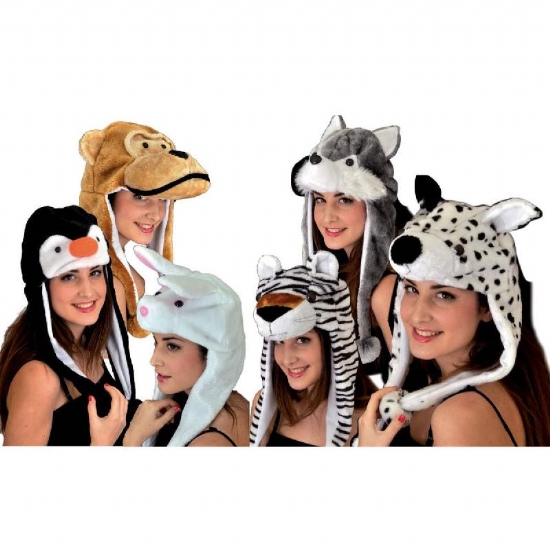 Cappello Cuffia Animaletti Peluches con Pon Pon Accessorio Carnevale  Scimmia e Dalmata - 1