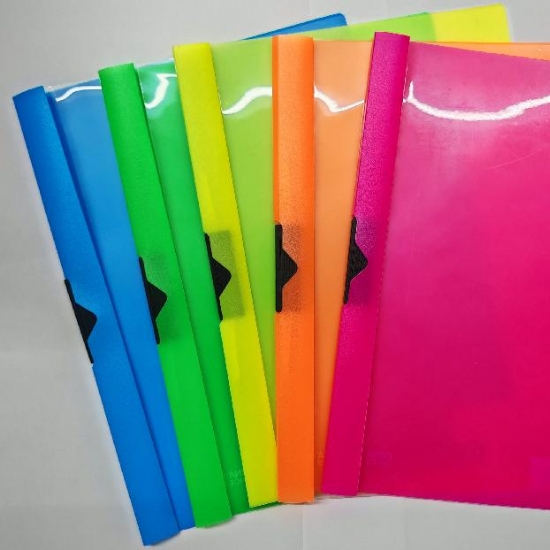 Cartellina Orna Office Tesine con Clip Laterare in Plastica Dorso 5mm Colori Fluo Assortiti - 1