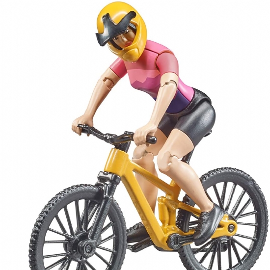 Ciclista con Bicicletta Mountain Bike 63111 Giallo Nero Rosa Modellino Bambino Bambina - 1