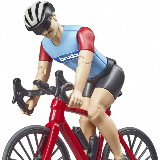 Ciclista con Bicicletta da strada Bruder 63110 Rosso Nero Blu Modellino Bambino - 1