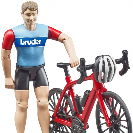 Ciclista con Bicicletta da strada Bruder 63110 Rosso Nero Blu Modellino Bambino - 2
