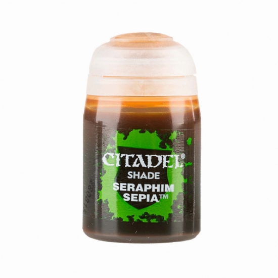 Colore Citadel Shade marrone grigio scuro Seraphim Sepia da 18ml per pittura ombre miniature Warhammer opaco e uniforme - 1