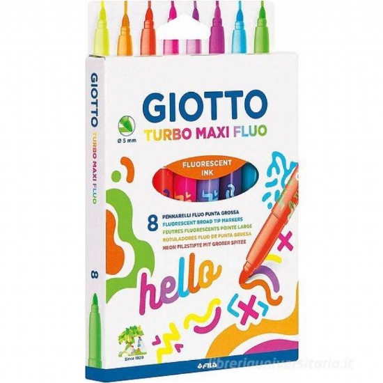 Colori Giotto Pennarelli Turbo Maxi Fluo Punta Grossa 8 pezzi   - 1