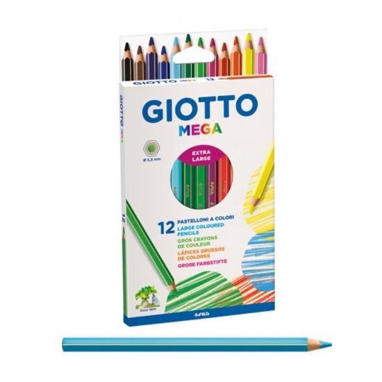 Colori a Matita MEGA Giotto mina da 5 5 mm 12 pezzi  - 1