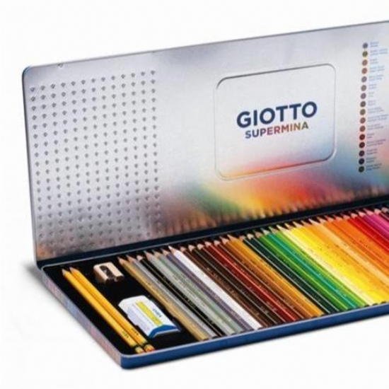 Colori a Matita SUPERMINA Giotto Scatola in Latta mina da 3 8 mm 46 Colori 2 Matite 1 Gomma 1 Temperino - 1
