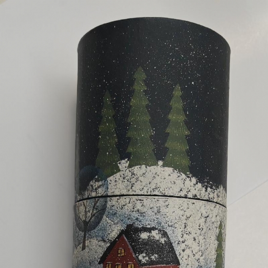 Contenitore Cilindrico Decorato Paesaggio Natalizio  Porta Bottiglie Tubo Poster 36 cm - 1