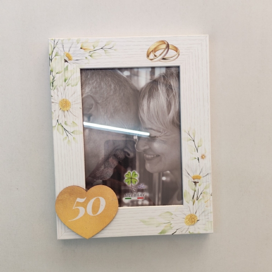 Cornice da tavolo 25 o 50 anniversario matrimonio legno bianco foto 13x18 cm fotografia verticale - 2