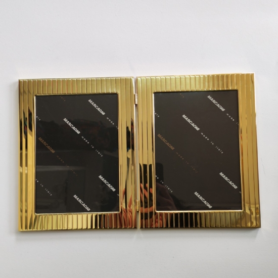 Cornice da tavolo Mascagni doppia a libro oro gold foto 12x17 cm fotografia - 1