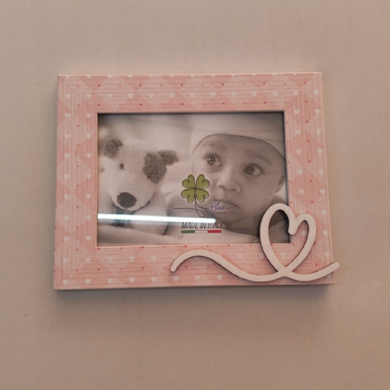 Cornice da tavolo nascita battesimo maschio femmina legno rosa azzurro foto 13x18 cm fotografia - 2