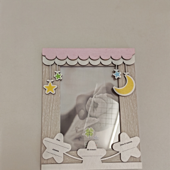 Cornice da tavolo nascita battesimo maschio femmina legno rosa azzurro foto 13x18 cm fotografia - 2