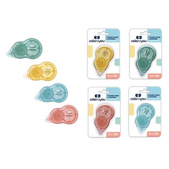 Correttore a nastro Pastel 5mm 20 metri ColorxYou Colore Rosa Verde Azzurro Giallo - 1