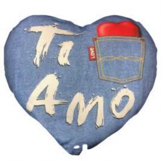 Cuscino Cuore Jeans Ti Voglio Bene Regalo per San Valentino 35 cm - 1
