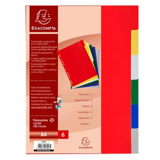 Divisori Exacompta 3006E in PPL con 6 Tasti Neutri Colorati Formato A4 - 1
