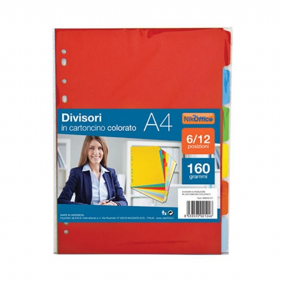 Divisori NikOffice in Cartoncino Colorato 160 grammi a 6 Tasti Colorati Formato A4 - 1