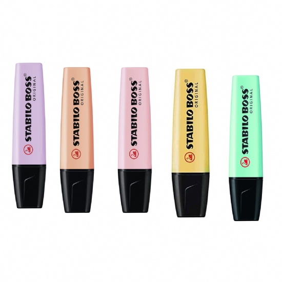 Evidenziatore Stabilo Boss - Colori Pastello - Giallo Azzurrp Pesca Lilla Rosa Arancione - 1