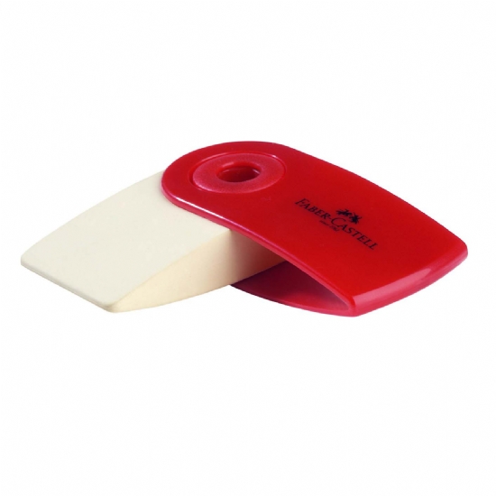 Gomma Faber Castell  Sleeve Mini Eraser  Ergonomica  con Custodia Rosa Verde Azzurro Blu Rosso - 1
