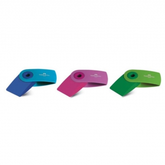 Gomma Faber Castell  Sleeve Mini Eraser  Ergonomica  con Custodia Rosa Verde Azzurro - 1