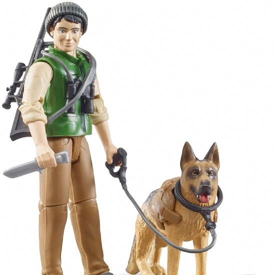 Guardia forestale con cane lupo Pastore Tedesco Bruder 62660 Verde Marrone Nero Militare - Modellino Bambino - 1