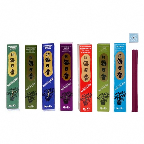 Incenso - Morning Star - Giapponese - 50 bastoncini - The Verde Pino Gelsomino Lavanda Cedro Vaniglia Ambra Sandalo Muschio - 1