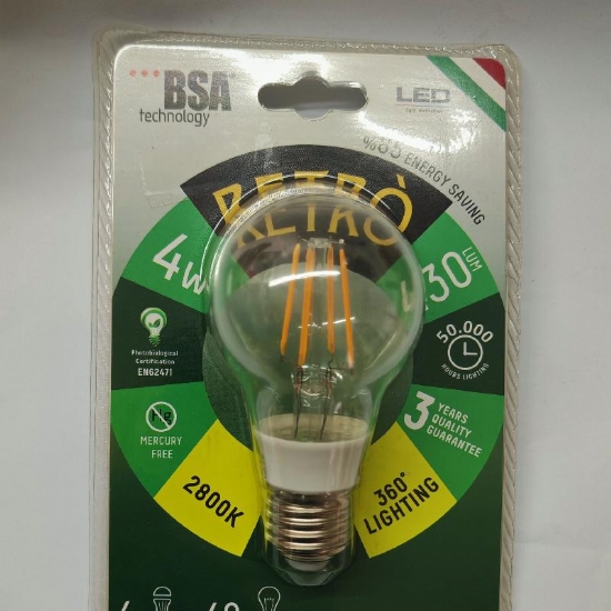 Lampada Goccia a Filamento Led BSA Technology Retro E27 4W 2800K 430lm - 1