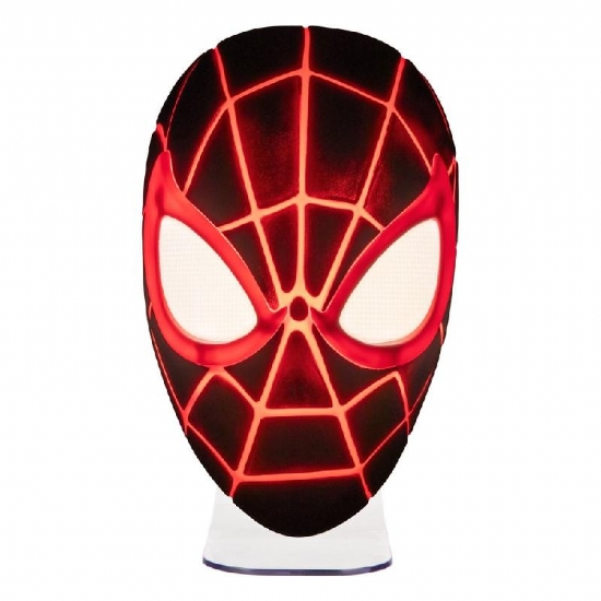 Lampada Maschera Spiderman 3D Led Light Miles Morales Paladone Marvel Nera Rossa 22cm - 2