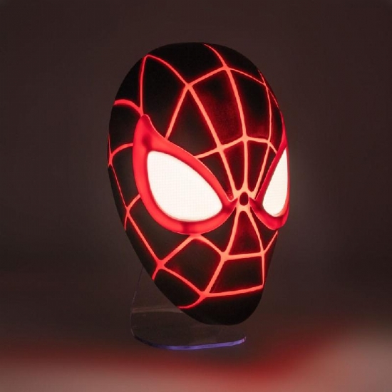 Lampada Maschera Spiderman 3D Led Light Miles Morales Paladone Marvel Nera Rossa 22cm - 2