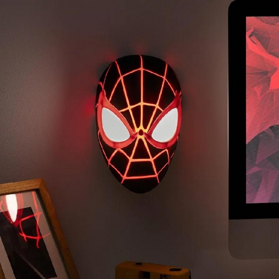 Lampada Maschera Spiderman 3D Led Light Miles Morales Paladone Marvel Nera Rossa 22cm - 2