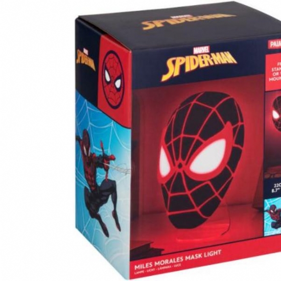 Lampada Maschera Spiderman 3D Led Light Miles Morales Paladone Marvel Nera Rossa 22cm - 2