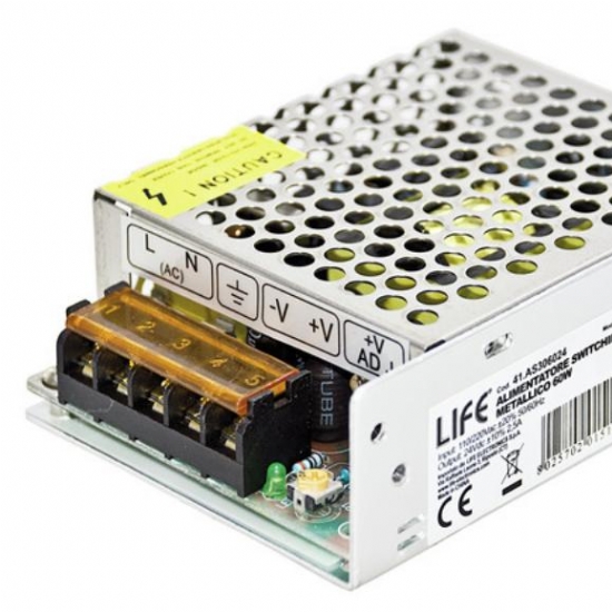 Life 41AS306024 Alimentatore Switching Metallico 60W 24V 2 5A INPUT 110 220Vac  - 1
