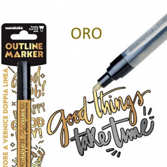 Marcatore a Vernice Doppia Linea Effetto Contorno Colore Oro Nero e Agento Nero - 1