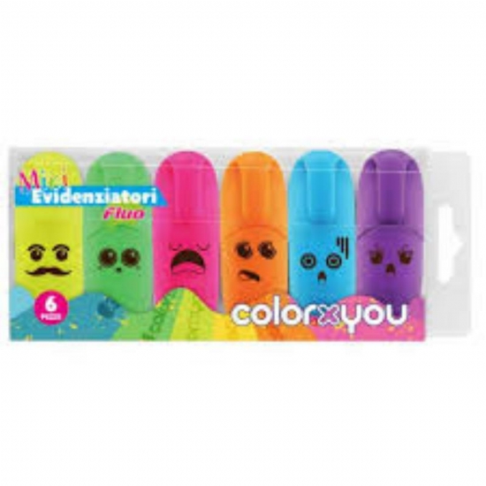Mini Evidenziatori Fluo COLORXYOU Giallo Verde Azzurro Rosa Viola Arancione - 1