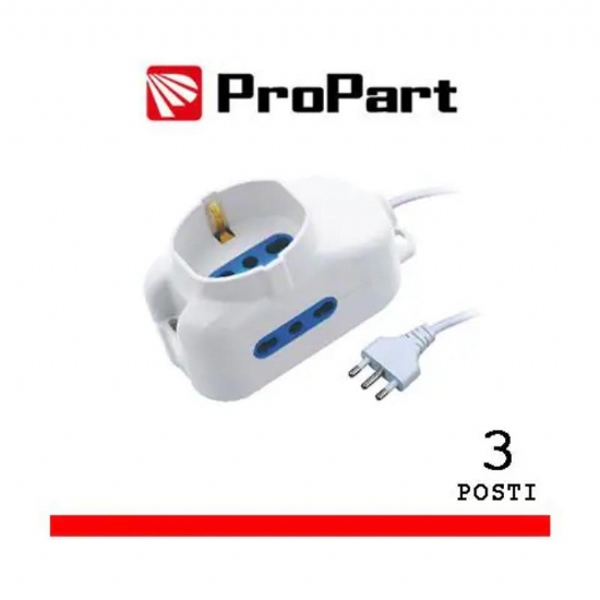 Multipresa 3 Posti ProPart con Prolunga Cavo Spina 16A  Biprese 2P T 10A 16A Schuko Bianco - 1