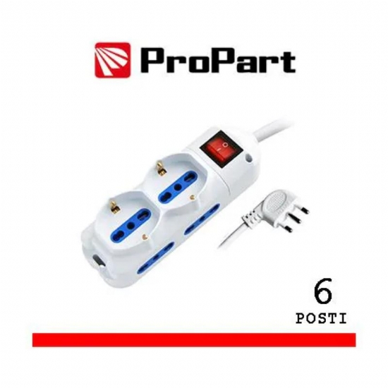 Multipresa 6 Posti ProPart Cavo Spina 16A  Interrutore Luminoso 4 BPrese 2P T 10A 16A  2 Prese Schuko Bianco - 1