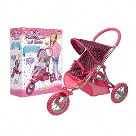 Passeggino per Bambola - Carrozzina 3 ruote - Rosa Viola - Gioco Bambina - 1