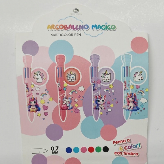 Penna Sfera Multicolore Arcobaleno Magico 6 Colori con Timbro 0 7 mm - 1