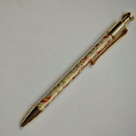Penna a Sfera Kartos Fiorentina Vintage Fusto Floreale con Dettagli Oro Inchiostro Nero Blu - 1