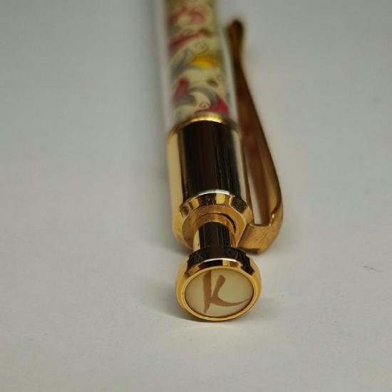 Penna a Sfera Kartos Fiorentina Vintage Fusto Floreale con Dettagli Oro Inchiostro Nero Blu - 2