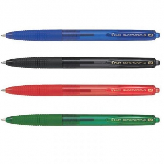 Penna biro a scatto Pilot SuperGrip Verde Rosso Blu Nero Fine Medium - 1
