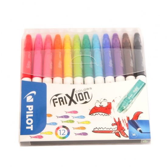 Pennarello FRIXION COLORS PILOT -confezione 12 pezzi - cancellabile - punta M - rosso rosa giallo verde marrone nero azzurro viola arancione blu - 1
