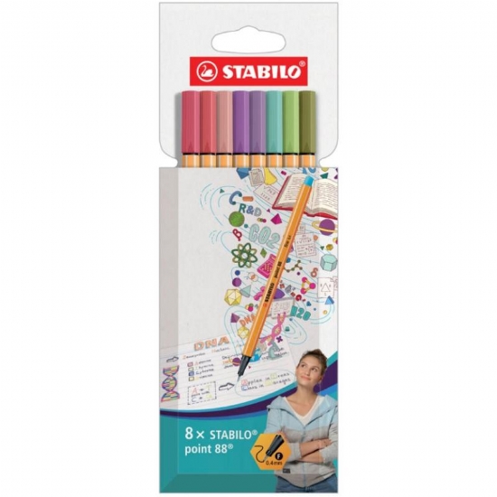 Pennarello Fineliner STABILO point 88 Astuccio Cartone 8 Colori Pastello - 1