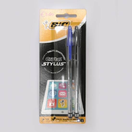 Bic Cristal Stylus - Blister 2 Penne a sfera - Punta Media - Blu Nera - Retro per touch screen tablet ipad iphone smartphone  - 1