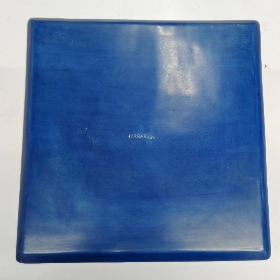 Piatto Porta Candele Decorativo Afrika Quadrato di Pietra con Motivi Geometrici Incisi a Mano 30cm Colore Blu - 2