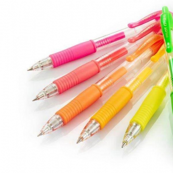 Pilot G2 07mm Neon Penna Gel a Scatto  Fluorescente Arancio Giallo Verde Fuxia Rosa Pesca Fluo - 1