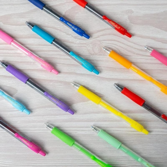 Pilot G2 07mm Neon Penna Gel a Scatto  Fluorescente Arancio Giallo Verde Fuxia Rosa Pesca Fluo - 2