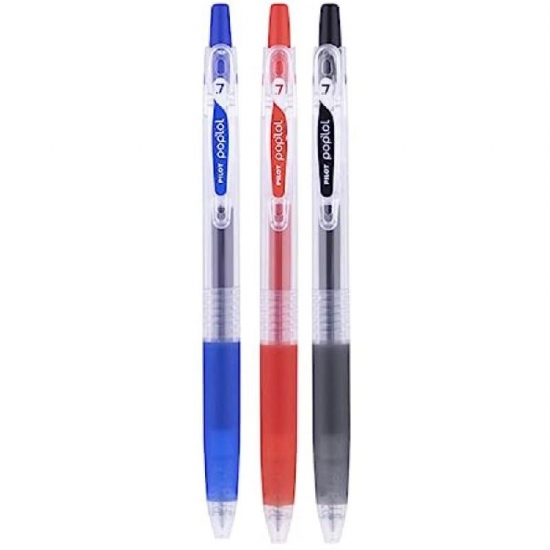 Pilot Poplol 7mm Penna con Clicker Gel Inchiostro Nero Rosso Blu Verde e Colori Fluo - 1