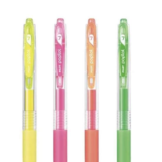 Pilot Poplol 7mm Penna con Clicker Gel Inchiostro Nero Rosso Blu Verde e Colori Fluo - 2