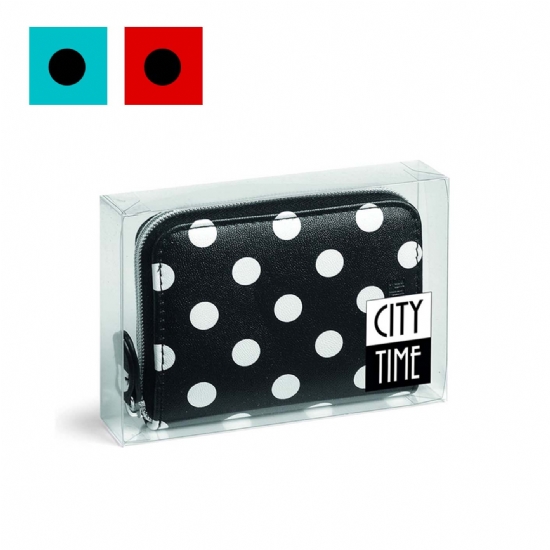 Portafoglio Donna   Niji City Time 61112  Nero Rosso Azzurro Pois Nero Bianco Porta Tessere - 1