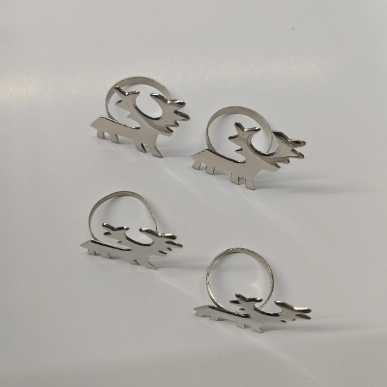 Portatovaglioli Natalizi in Metallo Cromato a Forma di Cervo Set 4 Pezzi - 1