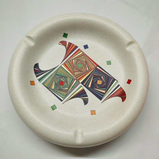  Posacenere Sec Vintage in Ceramica Bianco con Decorazioni Geometriche Diametro 19 cm  - 1